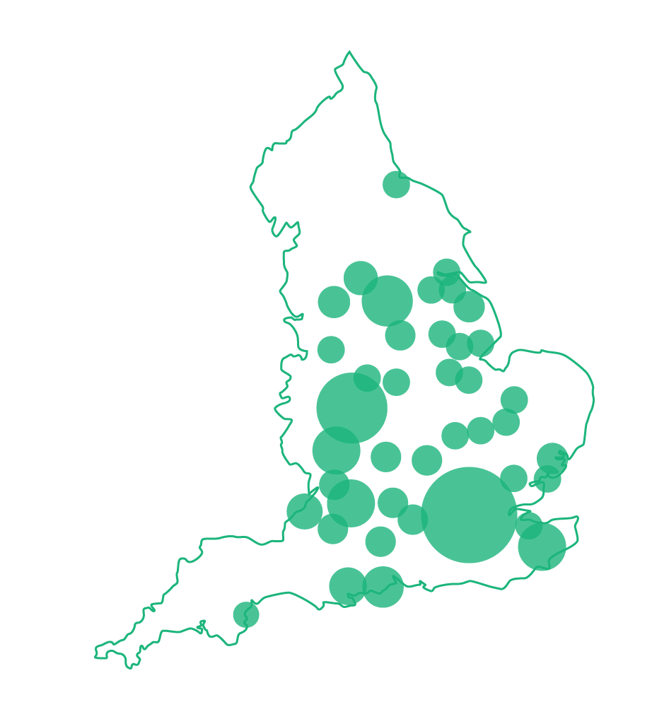 An illustration of an outlined map of England